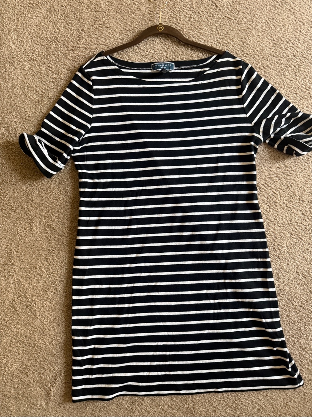 Karen Scott Black and White Striped Midi Dress - Picture 1 of 3